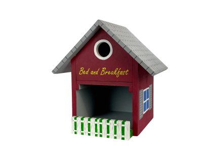 Pebaro – ptačí budka 2v1 s krmítkem, červené provedení „Bed and Breakfast“