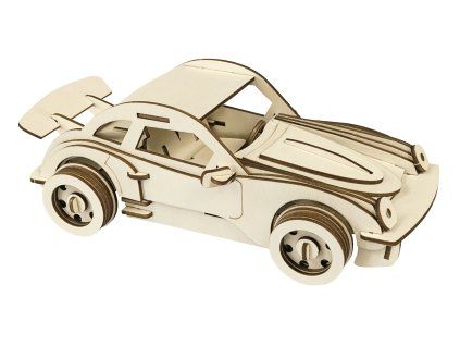 Pebaro dřevěná stavebnice sportovního auta – složený model z laserem vyřezávaných dílů v přírodním provedení