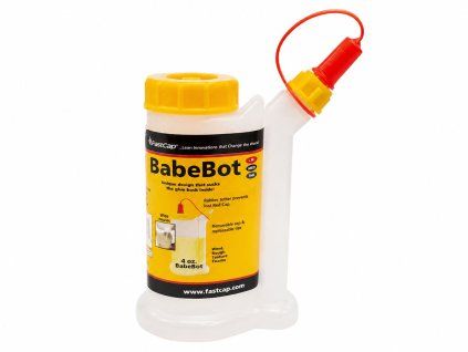 fFastCap BabeBot 4 oz – dávkovač lepidla s tryskou a krytkou na bílém pozadí