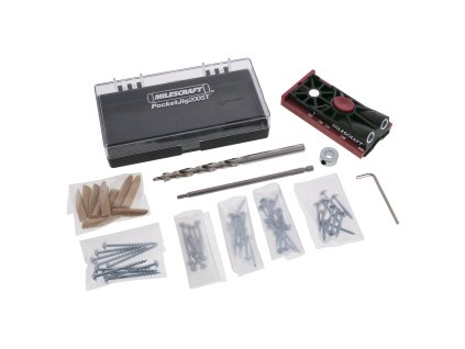 Kompletní sada Milescraft PocketJig200ST s vrtákem, šrouby, záslepkami a úložným boxem