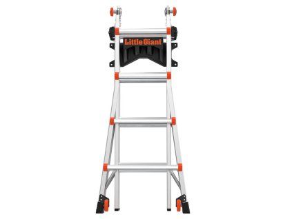 Čelní pohled na žebřík Little Giant uložený na držáku Ladder Rack