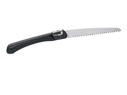 Skládací zahradnická pilka SHARK SAW – produktová fotografie na bílém pozadí, otevřený list se zuby pro řez větví.
