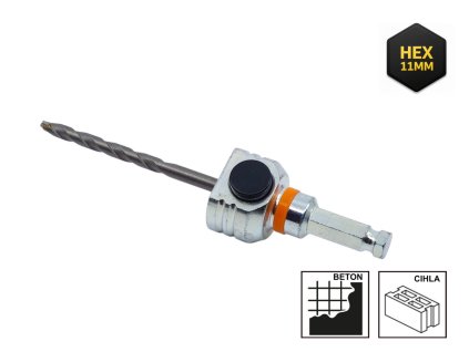 Unašeč Mandrex MX200021B s karbidovým pilotním vrtákem a upnutím Hex 11 mm pro vrtání do betonu a cihlového zdiva