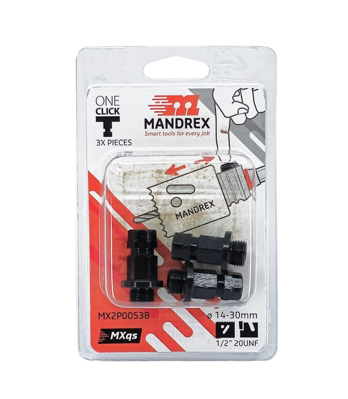 Mandrex | Adaptér – ONE CLICK 1/2"-20 UNF pro děrovky Ø14–30 mm