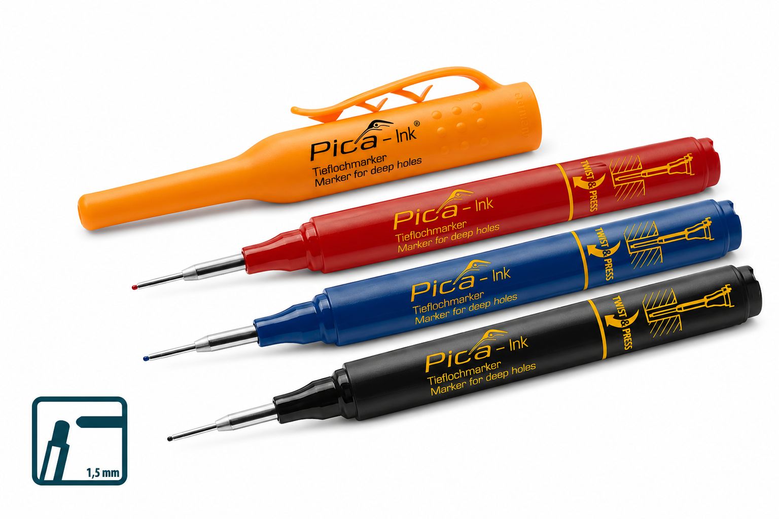 Pica Marker Pica | Pica Ink - inkoustový permanentní popisovač do hlubokých otvorů Barva: černá