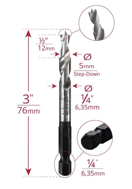 Milescraft | Vrták 5 mm pro šablonu na vrtání otvorů nosičů polic