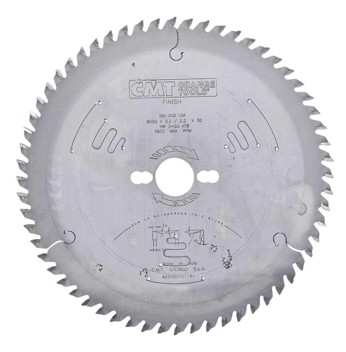 CMT | Pilový kotouč na dřevo, příčný řez ø 250/30 mm Z60 WZ/ATB