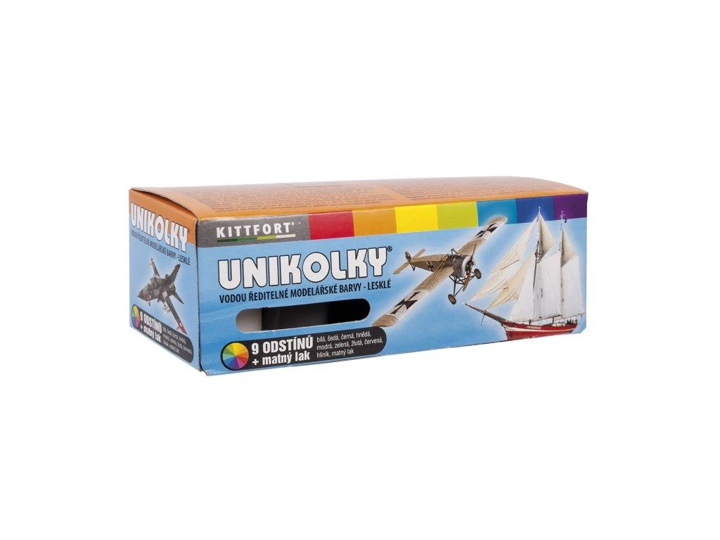 Teddies Unikolky modelářské barvy sada 9 barev + matný lak zdarma v krabičce
