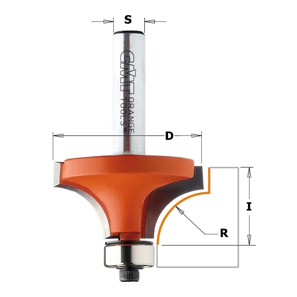 CMT | Radiusová fréza – vydutá, pro vnější zaoblení hran, stopka 6 mm Radius: R 1,6 mm, Upínací stopka: 6 mm, Pracovní délka: 12,7 mm