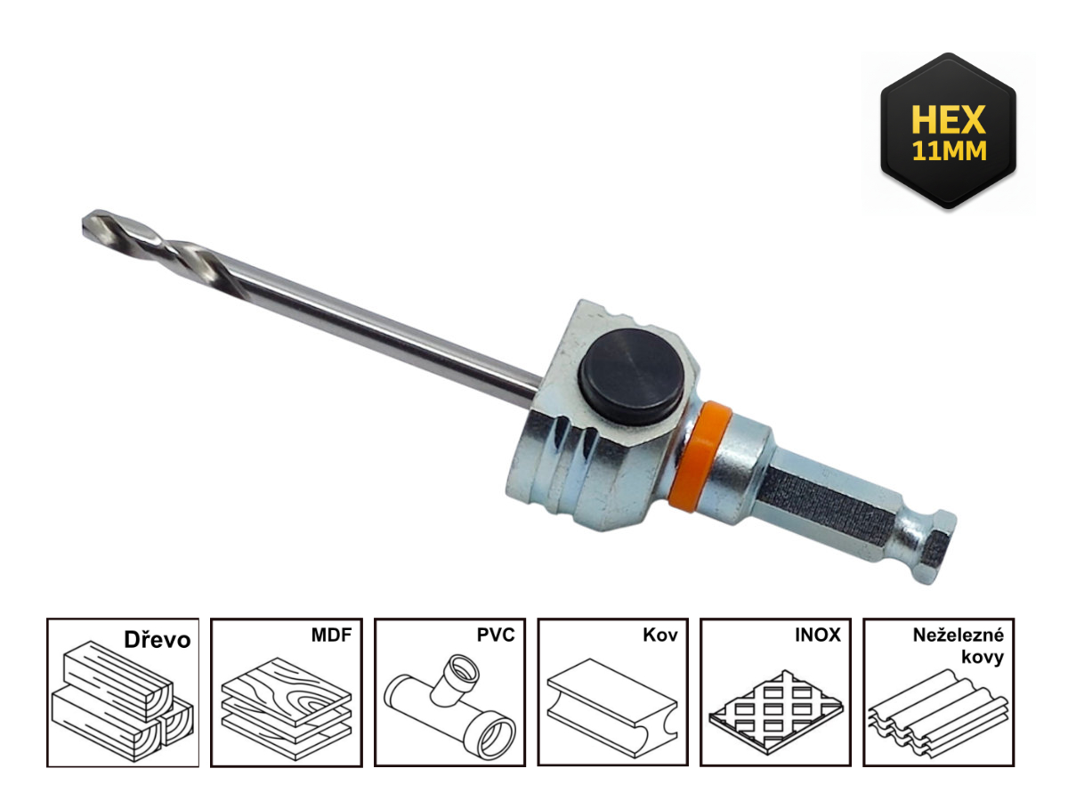 Mandrex | 11 mm HEX unašeč MXqs ONE CLICK – středící vrták HSS 125 mm