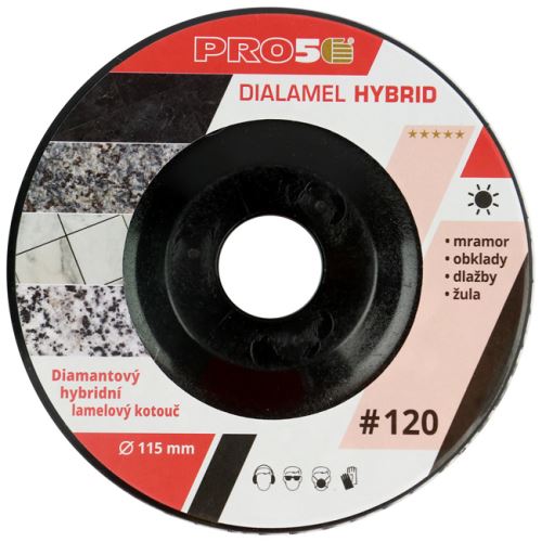 PRO5 | Diamantový hybridní lamelový kotouč Ø115 mm – suché/mokré broušení Hrubost: P 120