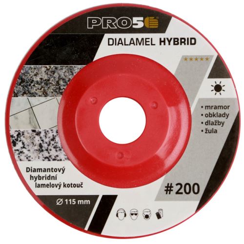 PRO5 | Diamantový hybridní lamelový kotouč Ø115 mm – suché/mokré broušení Hrubost: P 200