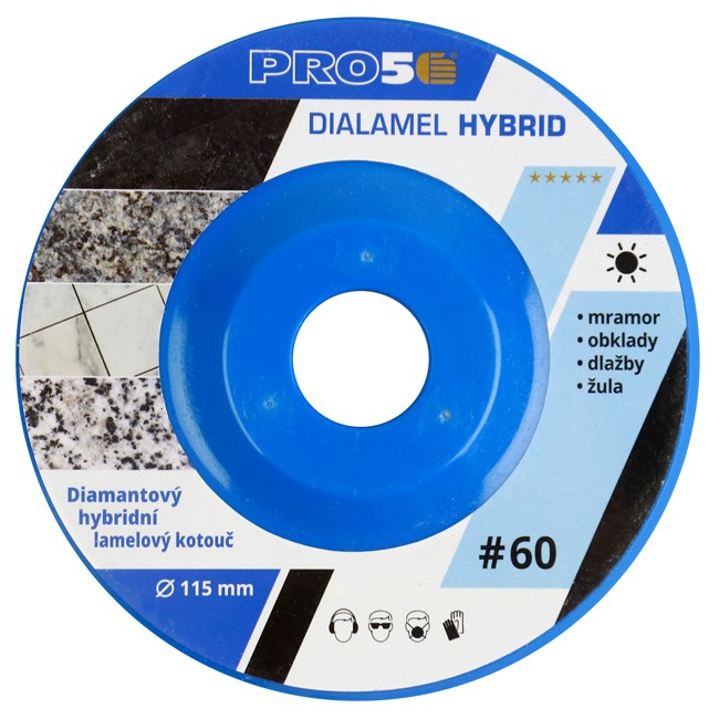 PRO5 | Diamantový hybridní lamelový kotouč Ø115 mm – suché/mokré broušení Hrubost: P 60