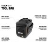 Infografika StackTech Tool Bag – široký zip, organizace kapes, auto-lock a posuvný přepínač